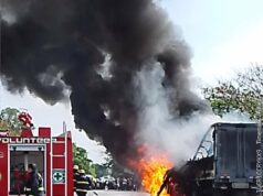 Truck naglagablab sa ibabaw ng tulay sa Bulacan