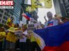 Kilos protesta ng grupong ATOM sa Ninoy Aquino Monument sa Makati