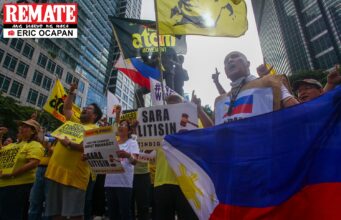 Kilos protesta ng grupong ATOM sa Ninoy Aquino Monument sa Makati