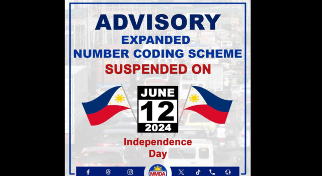 Number coding sa Metro Manila, suspendido sa Hunyo 12